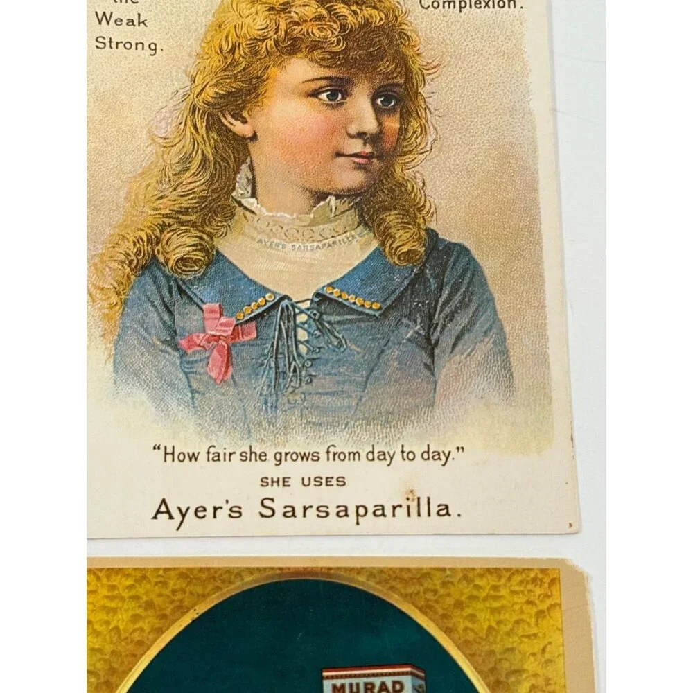 Vintage Greeting Cards with Old Timey Design Ayers Sarsaparilla Turkish Cigarett